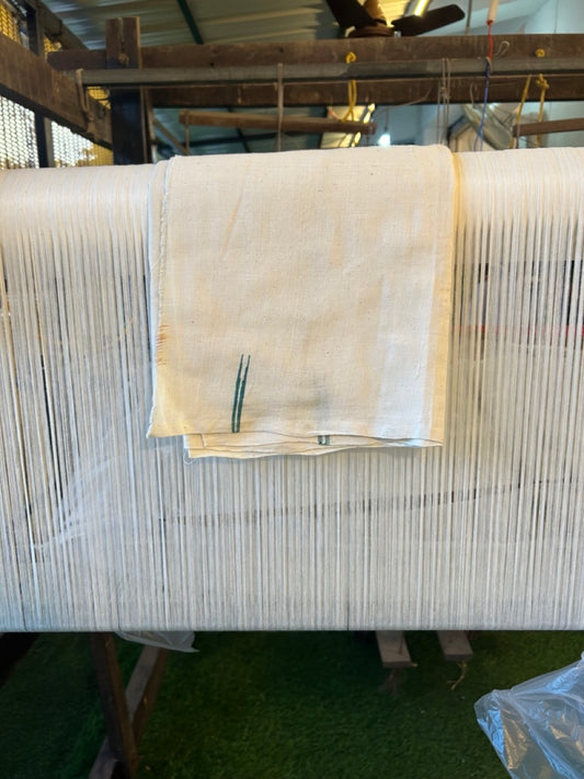 Kaitharikada - HANDLOOM Pure Cotton Kerala Towel - Thorthu - Off White Body & Green Chutty Kara - 12 KK5198 ELA