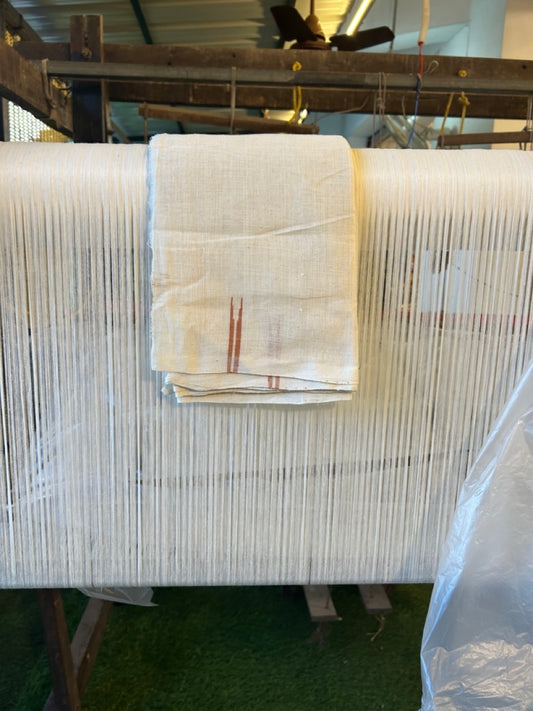Kaitharikada - HANDLOOM Pure Cotton Kerala Towel - Thorthu - Off White Body & Light Brown Chutty Kara - 11 KK5198 ELA