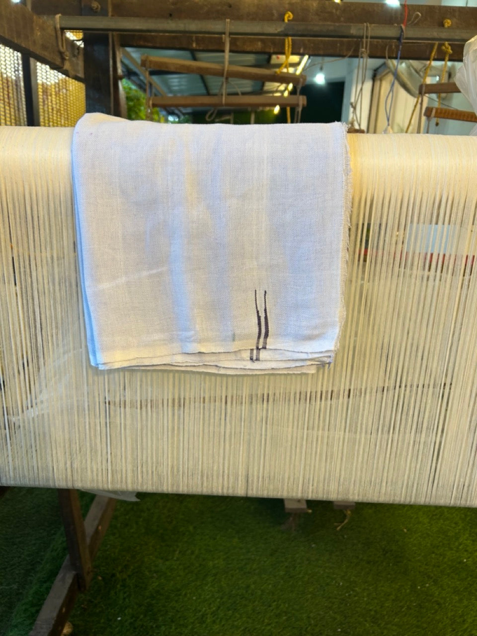 Kaitharikada - HANDLOOM Pure Cotton Kerala Towel - Thorthu - White Body & Navy Blue Chutty Kara - 7 KK5198 ELA