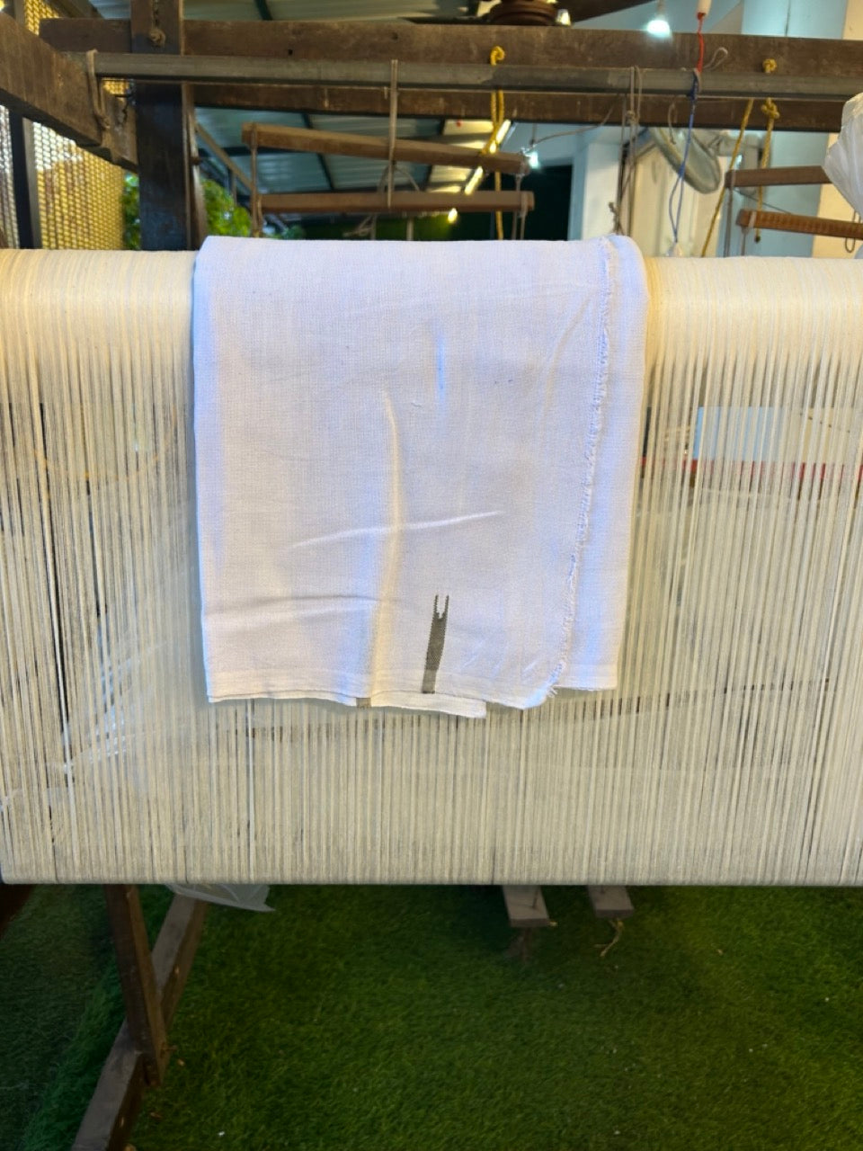 Kaitharikada - HANDLOOM Pure Cotton Kerala Towel - Thorthu - White Body & Olive Green Chutty Kara - 9 KK5198 ELA