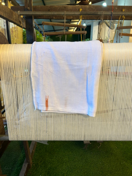 Kaitharikada - HANDLOOM Pure Cotton Kerala Towel - Thorthu - White Body & Orange Chutty Kara - 10 KK5198 ELA