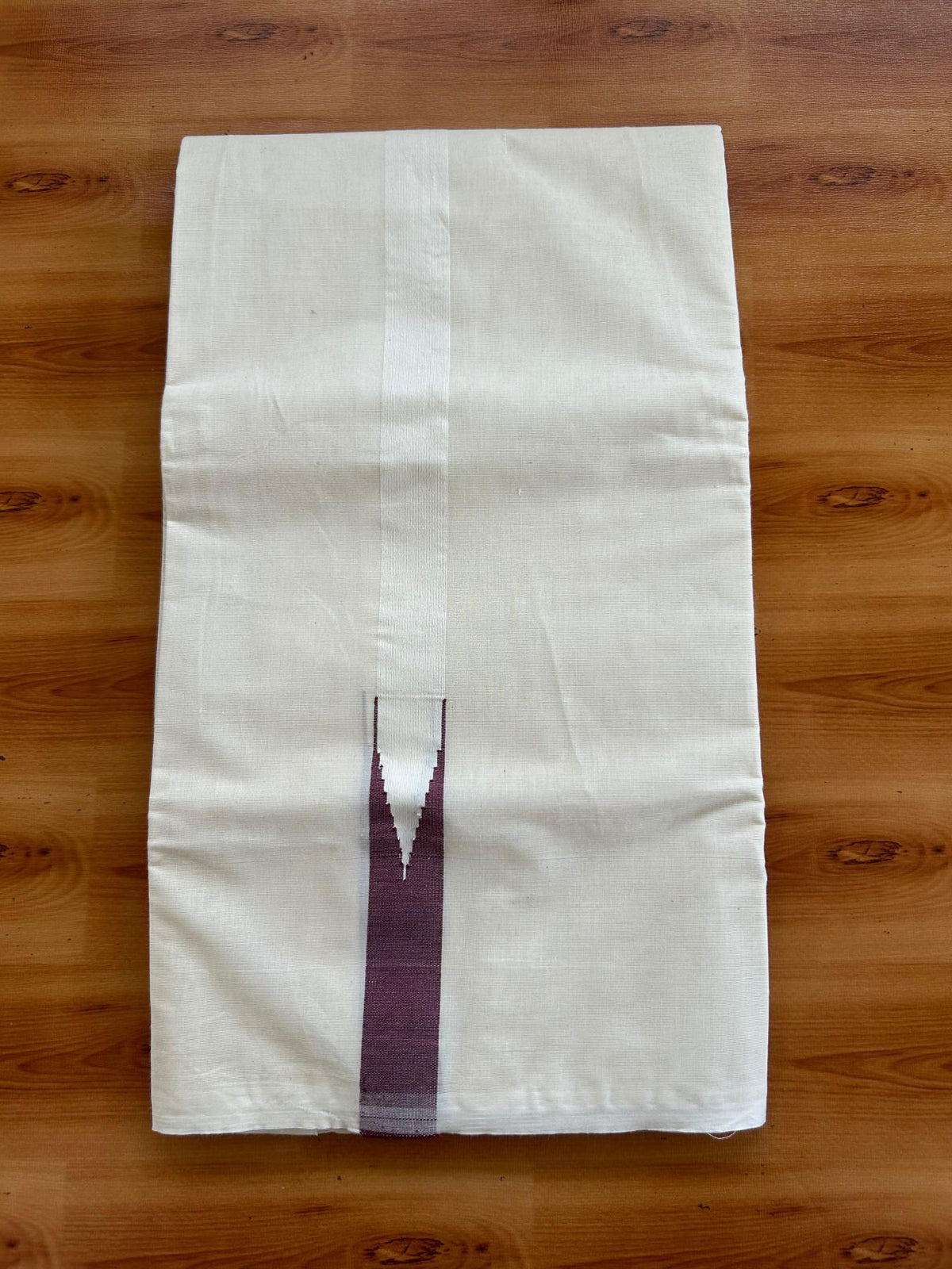 Double Off White (Unbleached) Mundu/Dhoti - 20% Discount!! KaithariKada Pulimood 100% Cotton 100x100 - 1 inch Puliyilakkara Maroon Chutty Kara - 3.75 mtr (8 muzham) - 20 KK5546 ASH