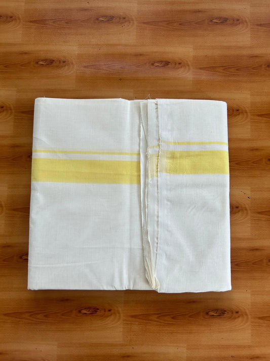 Double Off White (Unbleached) Mundu/Dhoti - 20% Discount! Kaitharikada 100% Pure Cotton - 100x100 - 1.25 inch Yellow shaded Kara 4 mtr (8.5 muzham) - 23 KK5546 ASH