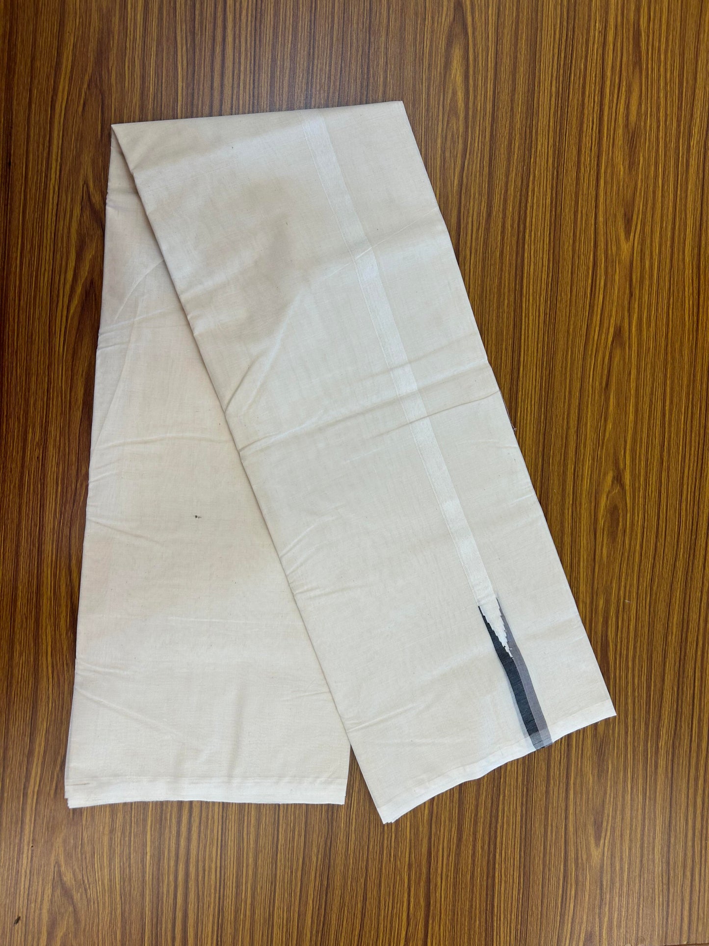 20% Discount!! KaithariKada Balaramapuram 100% Cotton Off White Double - (Unbleached) Mundu/Dhoti-100x100 - 0.75 Inch Puliyilakkara Black & Ash Grey Chutty Kara - 4 mtr (8.5 muzham) - 19 KK5354 ASH