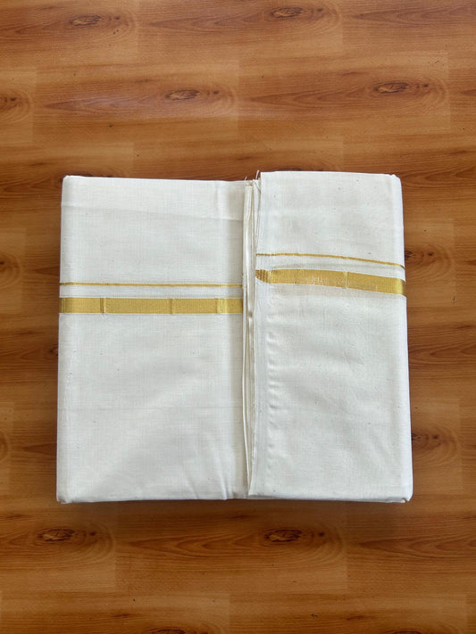 Double Off white Mundu/Dhoti - 20% Discount! KaithariKada 100% Cotton - 100x80 - 0.5 inch Gold Kasav Kara 3.75 mtr (8 muzham) - 1 KK5547 ASH