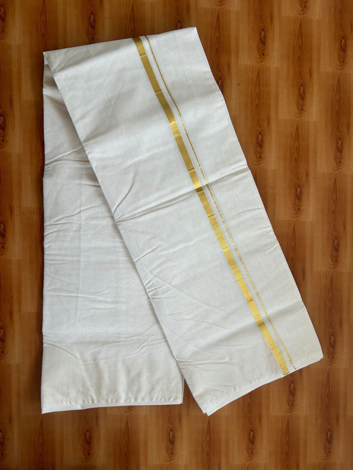 Double Off white Mundu/Dhoti - 20% Discount! KaithariKada 100% Cotton - 100x80 - 0.5 inch Gold Kasav Kara 3.75 mtr (8 muzham) - 1 KK5547 ASH