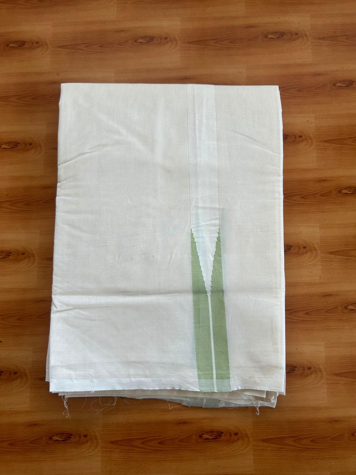 Double Off White (Unbleached) Mundu/Dhoti - 20% Discount !! KaithariKada Pulimood - 100% Cotton - 100X100 - 1.25inch Puliyilakkara Light Green chutty Kara (4.25 meter / 9.11 muzham) - 4 KK5547 ASH