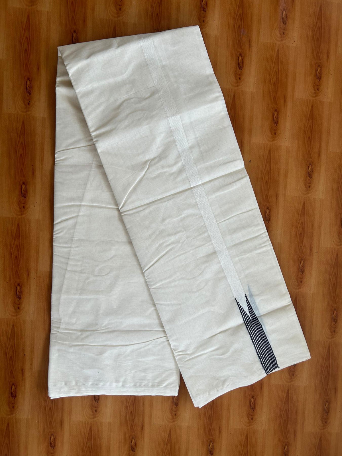 Double Off white Mundu/Dhoti - 20% Discount! KaithariKada 100% Cotton - 100x100 - 0.75 inch Puliyilakkara Black Chutty Kara 3.70 mtr (8 muzham) - 2 KK5547 ASH
