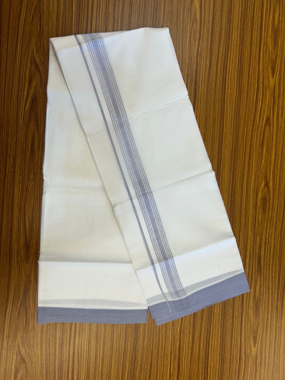 20% Discount ! Kaitharikada Balaramapuram 100% Cotton PURE WHITE Double Mundu/Dothi - 100x80 - 1.5 inch Lavender Shaded Striped Kara 3.90 mtr (8 muzham) - 50 KK5294 THI