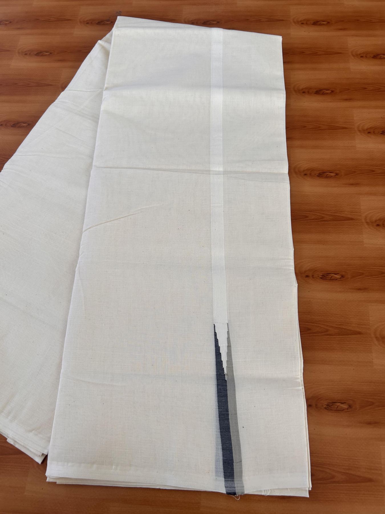 Double Off white Mundu/Dhoti - 20% Discount! KaithariKada Balaramapuram - 100% Cotton  100x100 - 0.75 inch Black & Light Sage Grey shaded Chutty Kara - 4 mtr (8.5 muzham) - 9 KK5431 ASH
