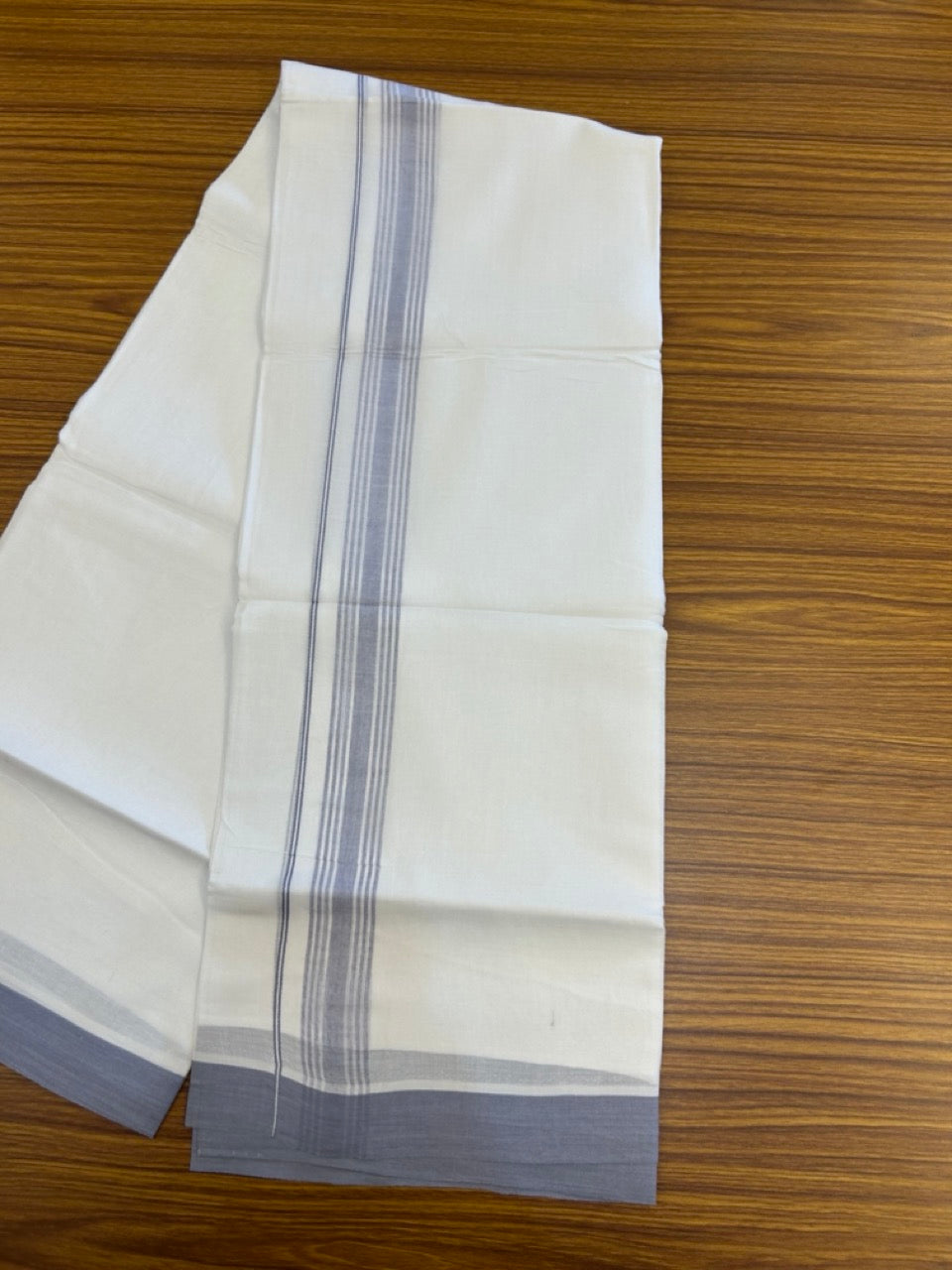 20% Discount ! Kaitharikada Balaramapuram 100% Cotton PURE WHITE Double Mundu/Dothi - 100x80 - 1.5 inch Lavender Shaded Striped Kara 3.90 mtr (8 muzham) - 50 KK5294 THI