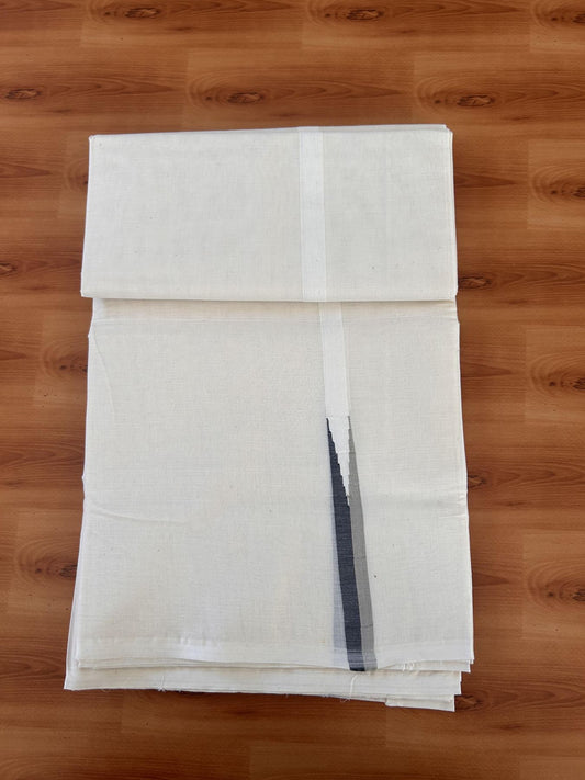 Double Off white Mundu/Dhoti - 20% Discount! KaithariKada Balaramapuram - 100% Cotton  100x100 - 0.75 inch Black & Light Sage Grey shaded Chutty Kara - 4 mtr (8.5 muzham) - 9 KK5431 ASH