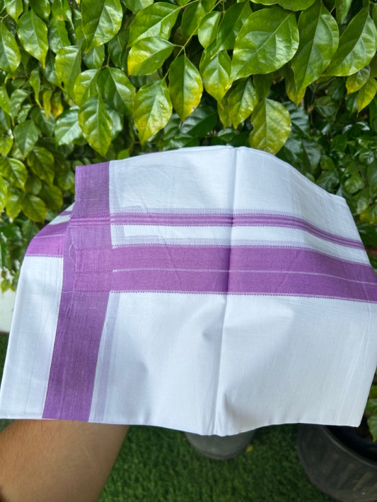 20% DISCOUNT! KaithariKada Balaramapuram 100% Cotton Double Pure white Mundu/Dhoti- 100x80 - 1.75 inch Purple Pink Striped Kara - 3.76mtr ( 8 muzham) - 19KK5227 PMC