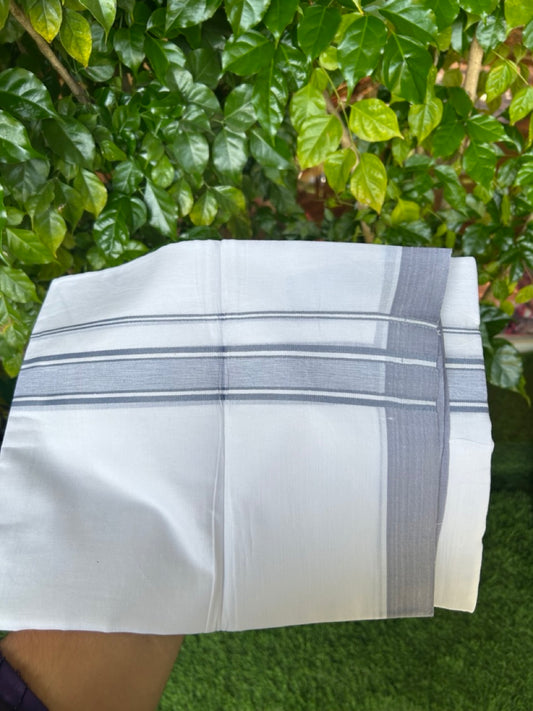 20% DISCOUNT! KaithariKada Balaramapuram 100% Cotton Double Pure white Mundu/Dhoti-( 60s ) - 1.5 inch Lavender Blue Shaded Striped Kara - 3.86mtr ( 8 muzham) - 17KK5227 PMC