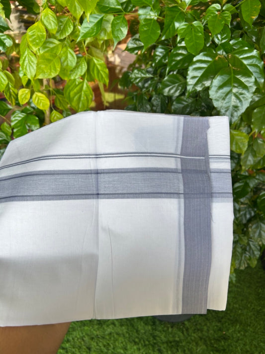 20% DISCOUNT! KaithariKada Balaramapuram 100% Cotton Double Pure white Mundu/Dhoti-( 60s ) - 1.25 inch Lavender Blue Shaded Kara - 3.86mtr ( 8 muzham) - 13KK5227 PMC
