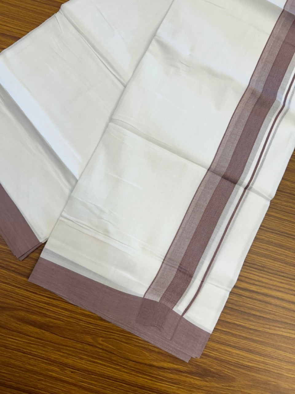 20% Discount ! Kaitharikada Balaramapuram 100% Cotton PURE WHITE Double Mundu/Dothi - 100x80 - 1.75 inch Deep Coffee Design Kara 3.90 mtr (8 muzham) - 19 KK5294 THI