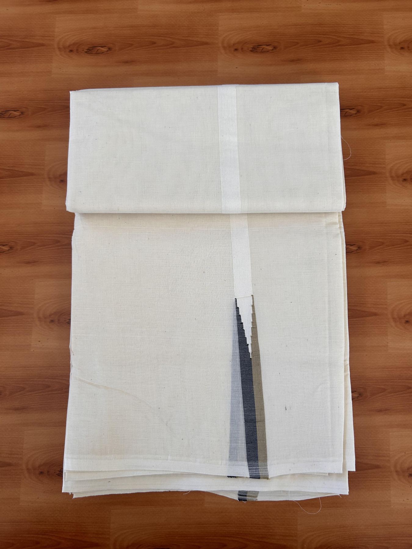Double Off white Mundu/Dhoti - 20% Discount! KaithariKada Balaramapuram - 100% Cotton  100x100 - 0.75 inch Black & Light Sage Green shaded Chutty Kara - 4 mtr (8.5 muzham) - 8 KK5431 ASH
