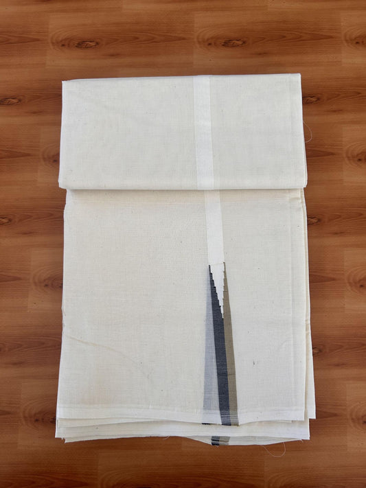 Double Off white Mundu/Dhoti - 20% Discount! KaithariKada Balaramapuram - 100% Cotton  100x100 - 0.75 inch Black & Light Sage Green shaded Chutty Kara - 4 mtr (8.5 muzham) - 8 KK5431 ASH