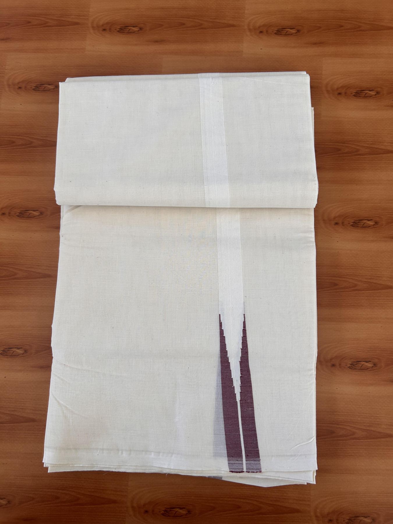 Double Off white Mundu/Dhoti - 20% Discount! KaithariKada Balaramapuram - 100% Cotton  100x100 - 0.75 inch Maroon shaded Chutty Kara - 4 mtr (8.5 muzham) - 3 KK5431 ASH