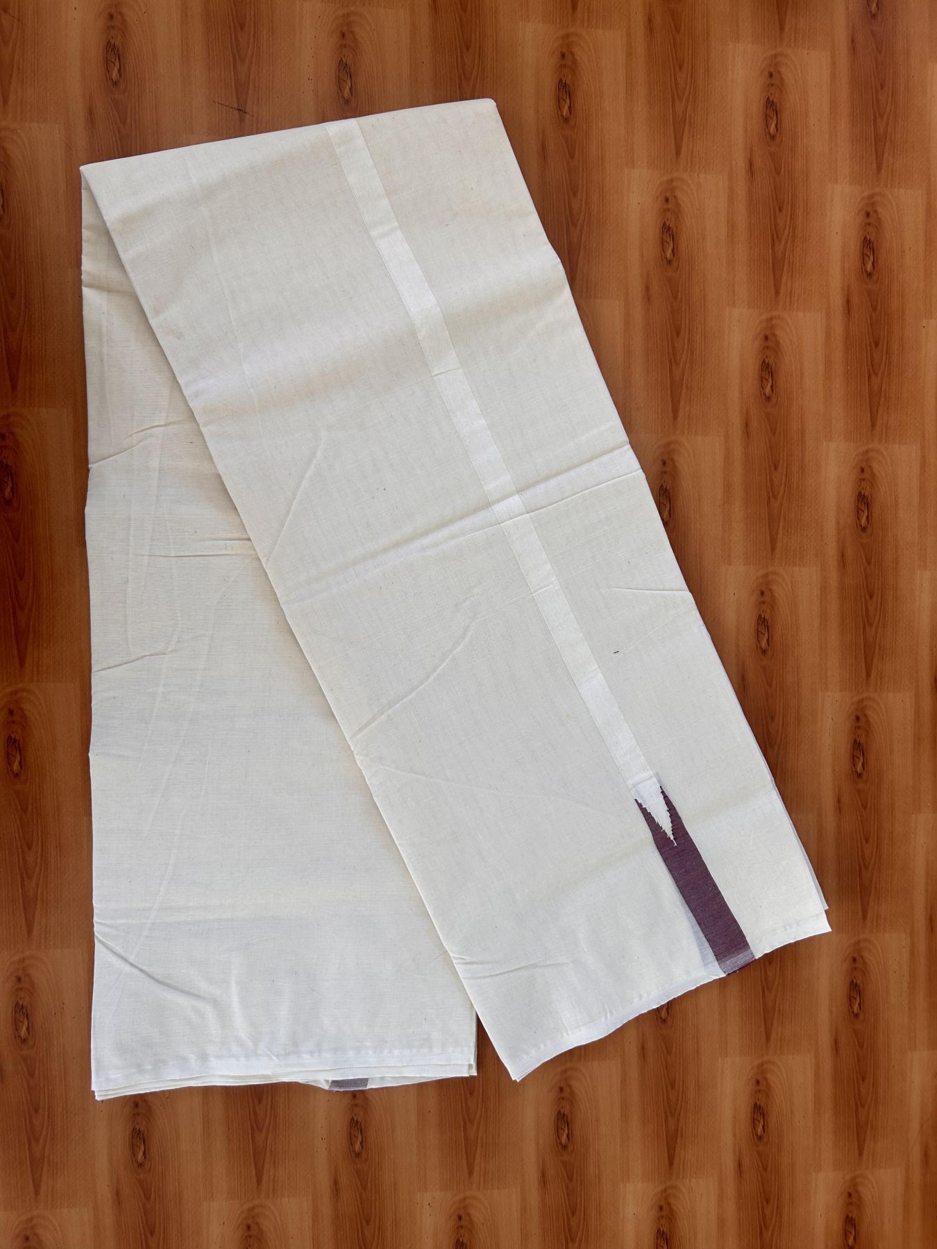 Double Off white Mundu/Dhoti - 20% Discount! KaithariKada Balaramapuram - 100% Cotton  100x100 - 0.75 inch Maroon shaded Chutty Kara - 4 mtr (8.5 muzham) - 4 KK5431 ASH