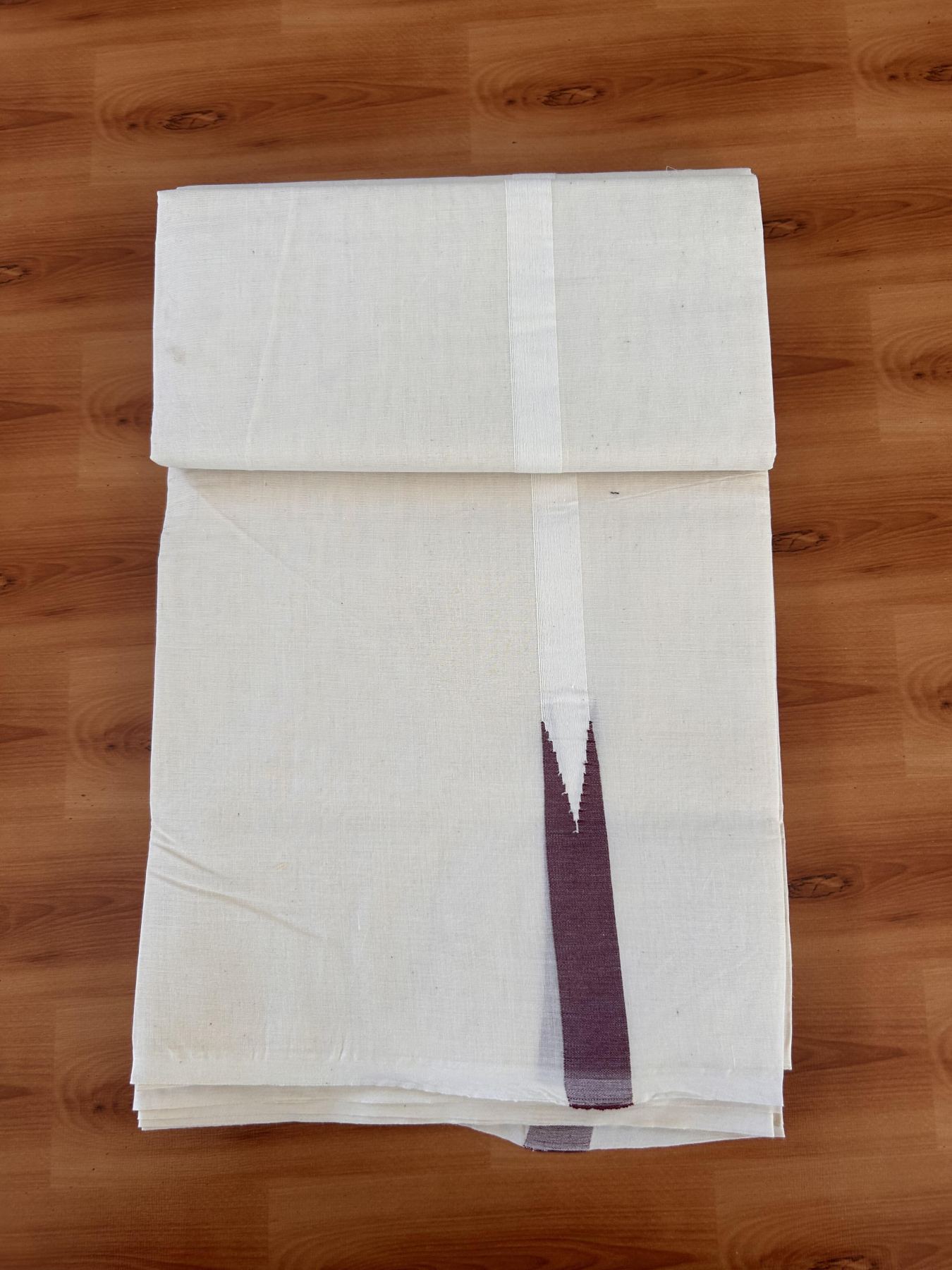 Double Off white Mundu/Dhoti - 20% Discount! KaithariKada Balaramapuram - 100% Cotton  100x100 - 0.75 inch Maroon shaded Chutty Kara - 4 mtr (8.5 muzham) - 4 KK5431 ASH