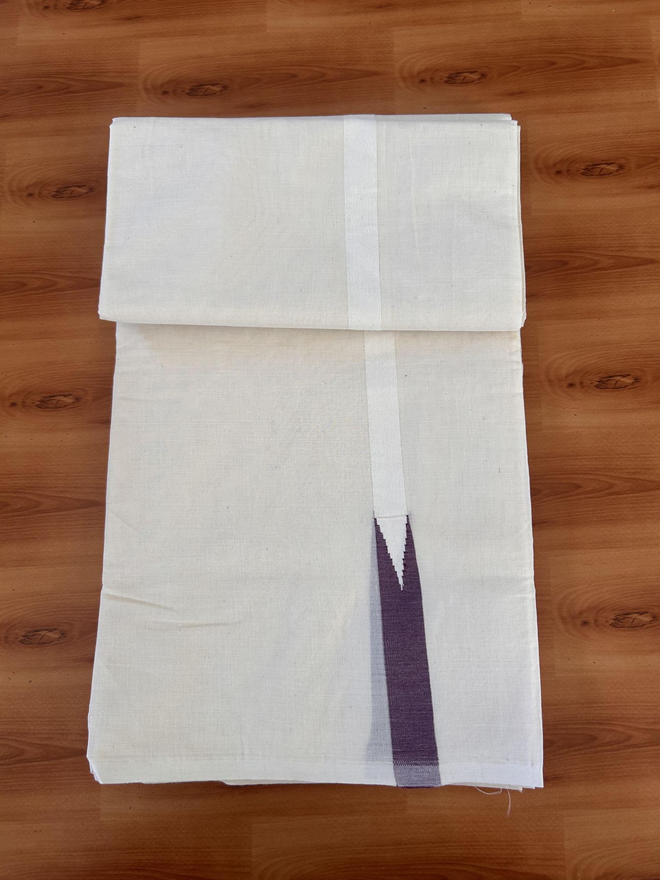 Double Off white Mundu/Dhoti - 20% Discount! KaithariKada Balaramapuram - 100% Cotton  100x100 - 0.75 inch Purple shaded Chutty Kara - 4 mtr (8.5 muzham) - 5 KK5431 ASH