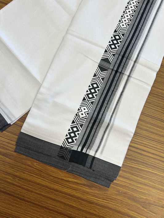 20% Discount ! KaithariKada Balaramapuram Cotton Double Pure white Mundu/Dhoti- 80s - 2.5 inch Black Printed Shade Stripes Design Kara - 3.65 mtr (8 muzham) - 49 KK5329 GAN