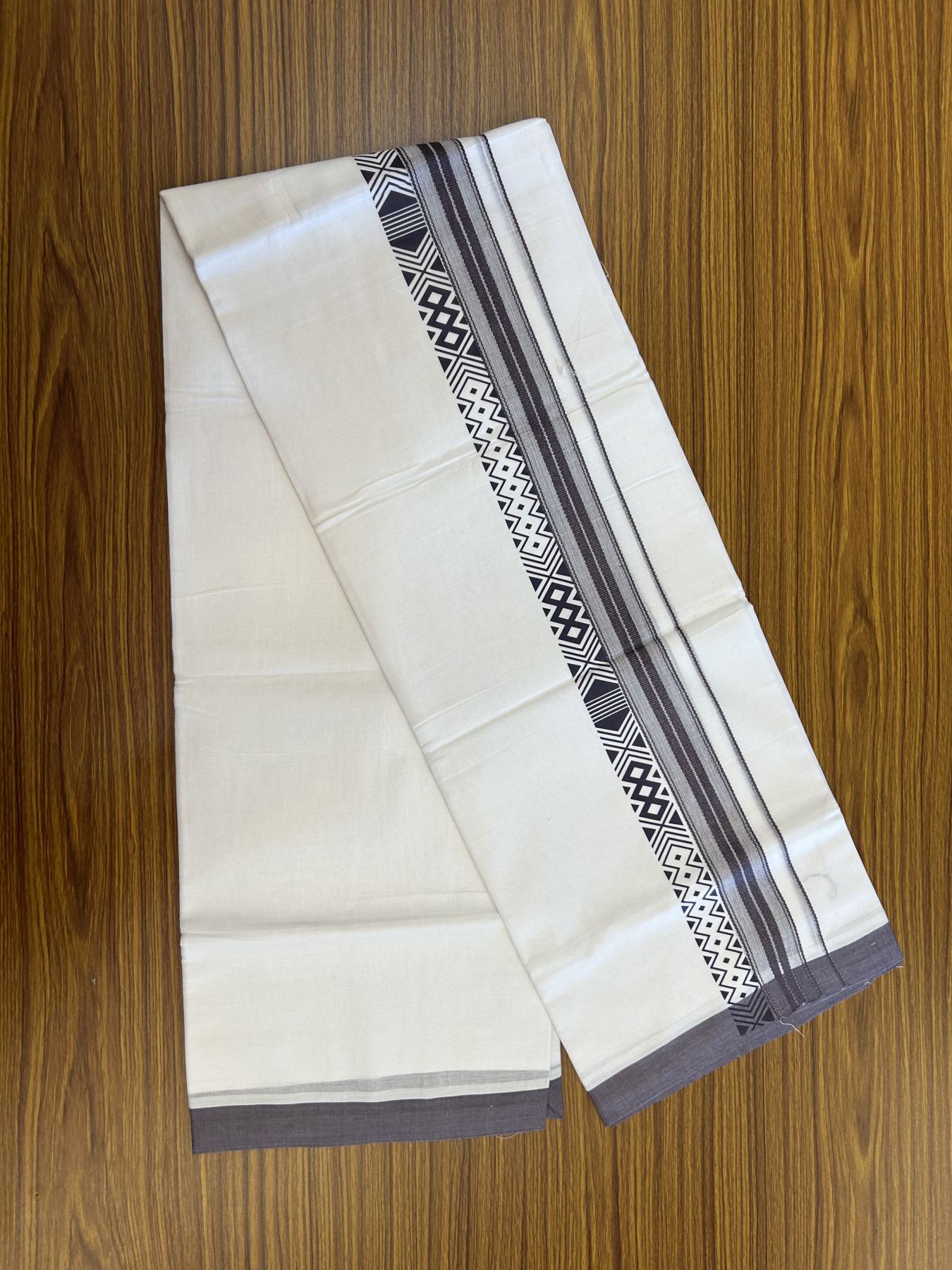 20% Discount ! KaithariKada Balaramapuram Cotton Double Pure white Mundu/Dhoti- 80s - 2.5 inch Purple Ash Printed Shade Stripes Design Kara - 3.65 mtr (8 muzham) - 52 KK5329 GAN