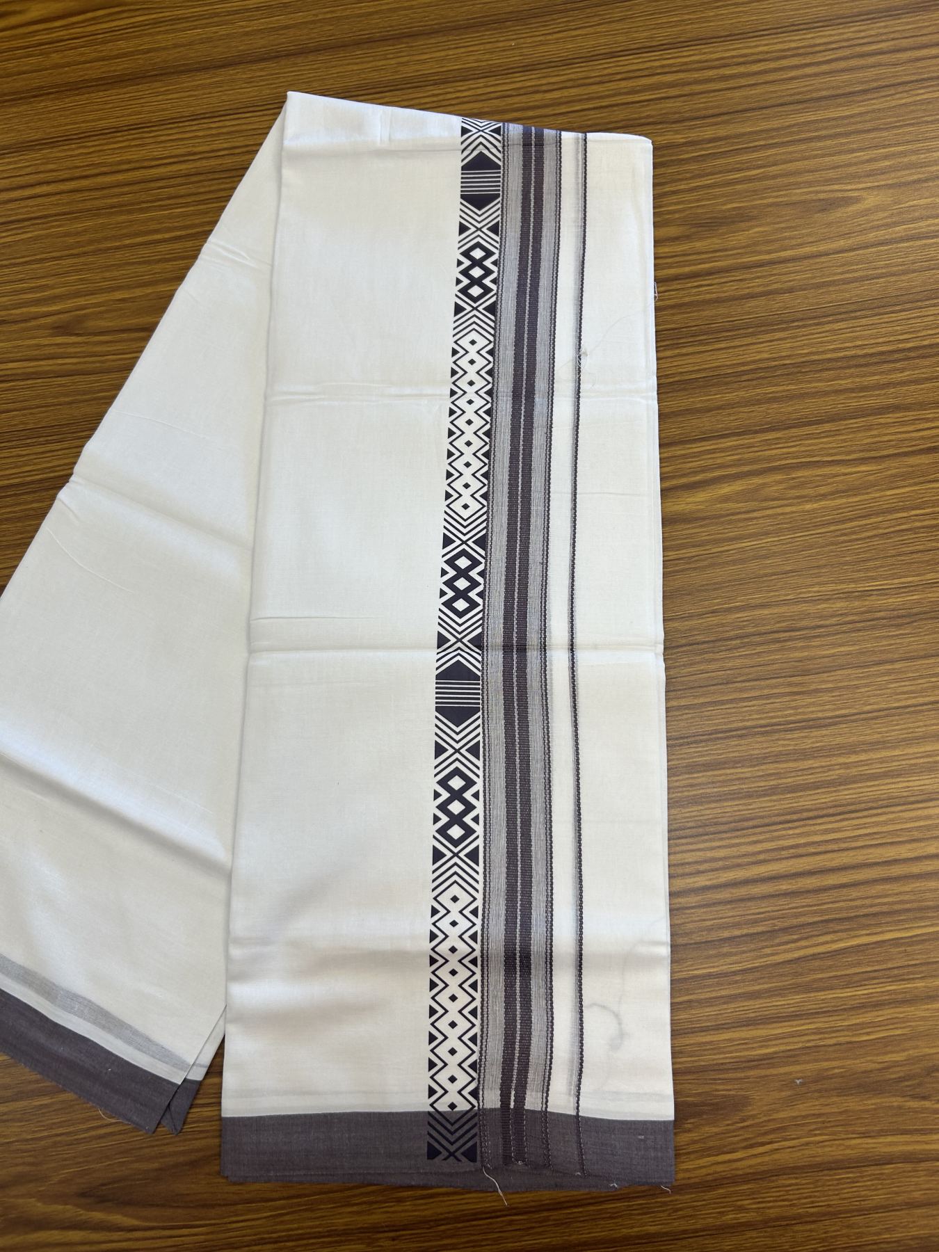 20% Discount ! KaithariKada Balaramapuram Cotton Double Pure white Mundu/Dhoti- 80s - 2.5 inch Purple Ash Printed Shade Stripes Design Kara - 3.65 mtr (8 muzham) - 52 KK5329 GAN