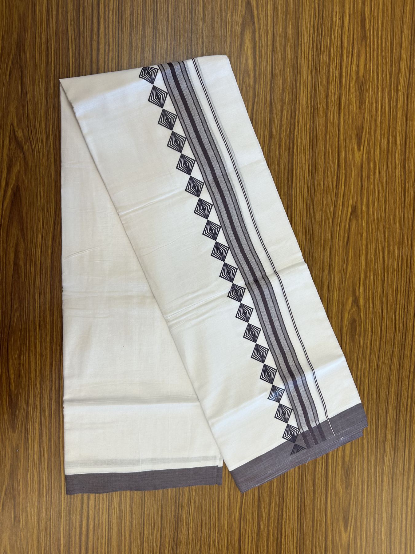 20% Discount ! KaithariKada Balaramapuram Cotton Double Pure white Mundu/Dhoti- 80s - 2.5 inch Purple Ash Printed Shade Stripes Design Kara - 3.65 mtr (8 muzham) - 6 KK5329 GAN
