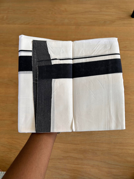 Double Pure White Mundu/Dhoti - 20% Discount!!! KaithariKada Balaramapuram 100% Cotton - 100X80 - 1.75 Inch Black kara - 3.90 Mtr (8 Muzham) - 61 KK5432 PMC