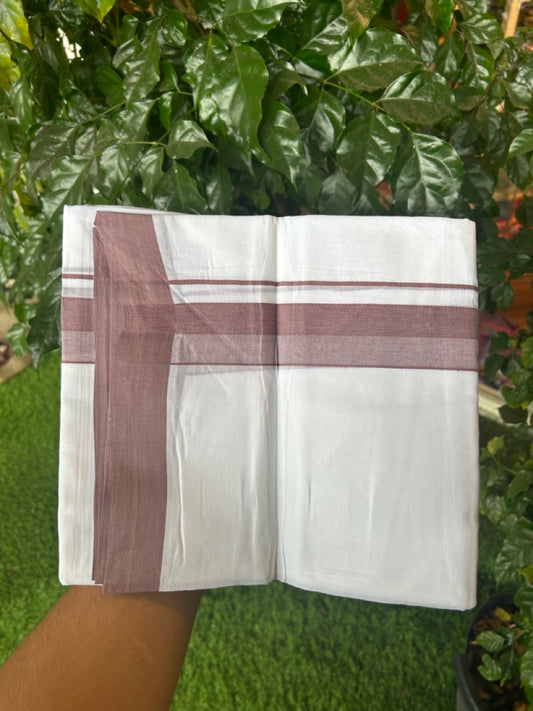 20% Discount ! Kaitharikada Balaramapuram 100% Cotton PURE WHITE Double Mundu/Dothi - 100x80 - 1.75 inch Deep Coffee Design Kara 3.90 mtr (8 muzham) - 19 KK5294 THI