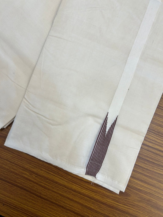20% Discount ! KaithariKada Balaramapuram 100% Cotton Double Off White (Unbleached) Mundu/Dhoti- 100x100 - 0.75 inch Puliyilakkara Dark Brown Striped Chutty Kara - 13 KK5257 ASH