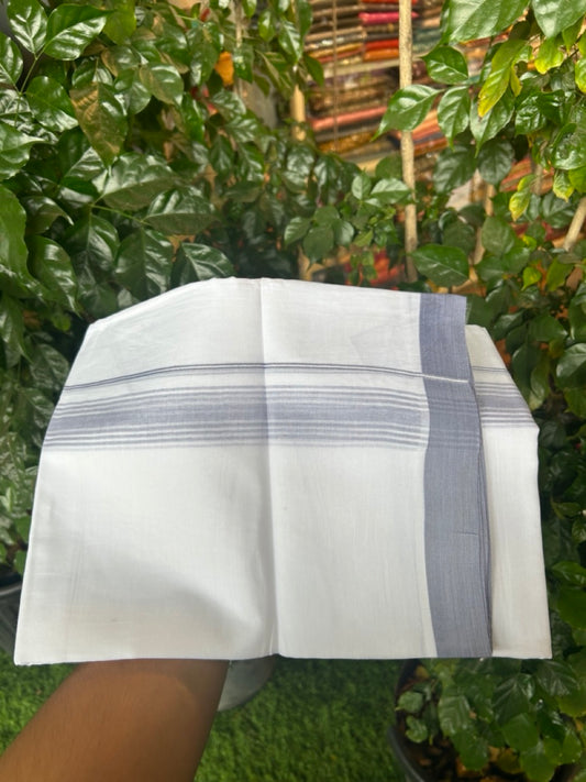 20% Discount ! Kaitharikada Balaramapuram 100% Cotton PURE WHITE Double Mundu/Dothi - 100x80 - 1.5 inch Lavender Shaded Striped Kara 3.90 mtr (8 muzham) - 50 KK5294 THI