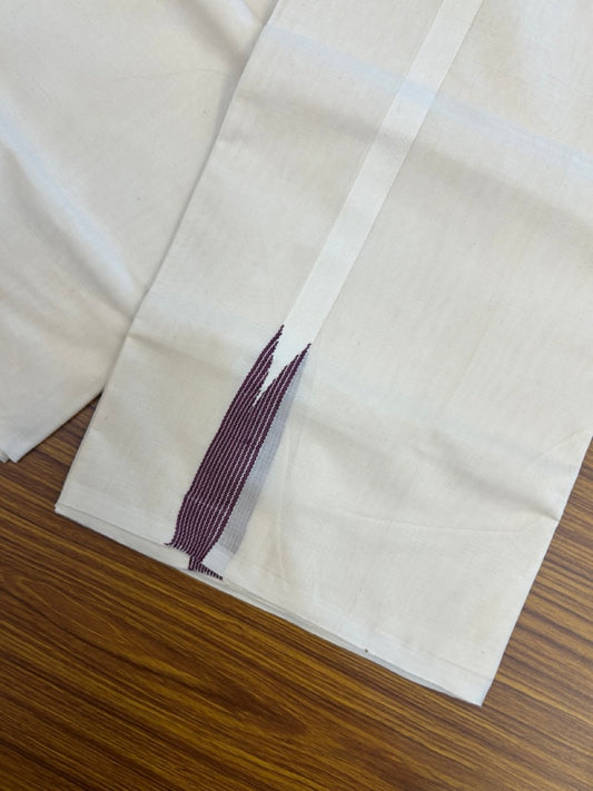 20% Discount ! KaithariKada Balaramapuram 100% Cotton Double Off White (Unbleached) Mundu/Dhoti- 100x100 - 0.75 inch Puliyilakkara Purple Striped Chutty Kara - 14 KK5257 ASH