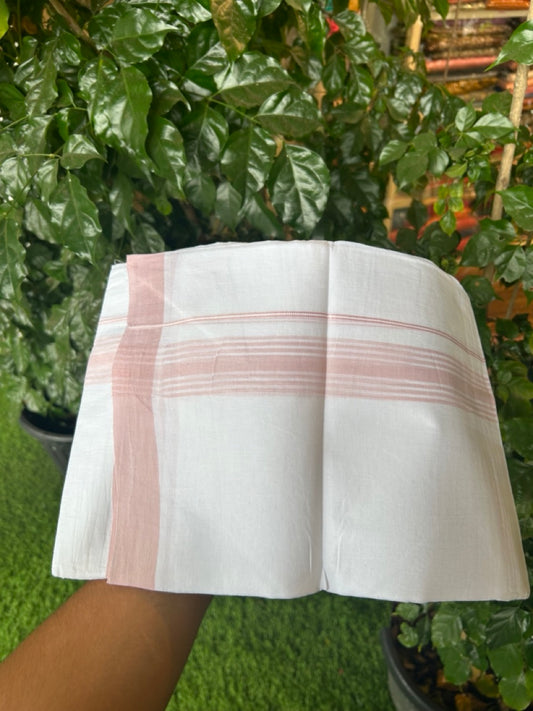 20% Discount ! Kaitharikada Balaramapuram 100% Cotton PURE WHITE Double Mundu/Dothi - 100x80 - 1.5 inch Light Pink Shaded Striped Kara 3.90 mtr (8 muzham) - 42 KK5294 THI