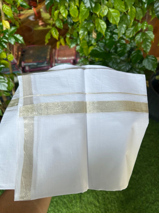 20% DISCOUNT! KaithariKada Balaramapuram 100% Cotton Double Pure white Mundu/Dhoti- 100x80 - 2 cm Silver Kasavu Kara - 3.94mtr ( 8 muzham) - 35KK5227 PMC