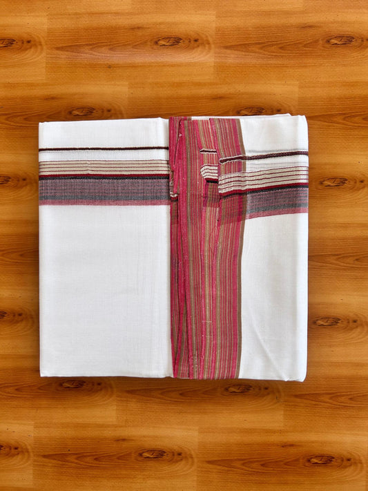 Double Pure White 25% Discount ! KaithariKada Handloom Millpaav- Kerala Handloom - 100% Pure Cotton - 100x90 - 1.75 Inch Silver Kasav Maroon & Black Kara 3.90 mtr (8.36 Muzham) - 20 KK5496 YAR