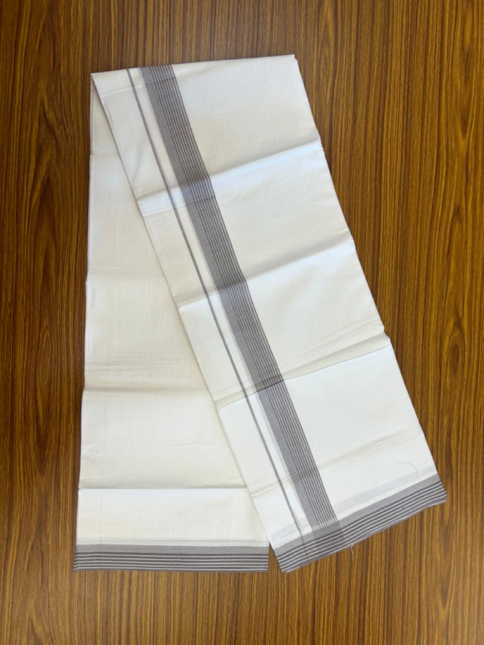 20% Discount ! Kaitharikada Balaramapuram 100% Cotton PURE WHITE Double Mundu/Dothi - 100x80 - 1.5 inch Faded Purple Shaded Striped Kara 3.90 mtr (8 muzham) - 70 KK5294 THI