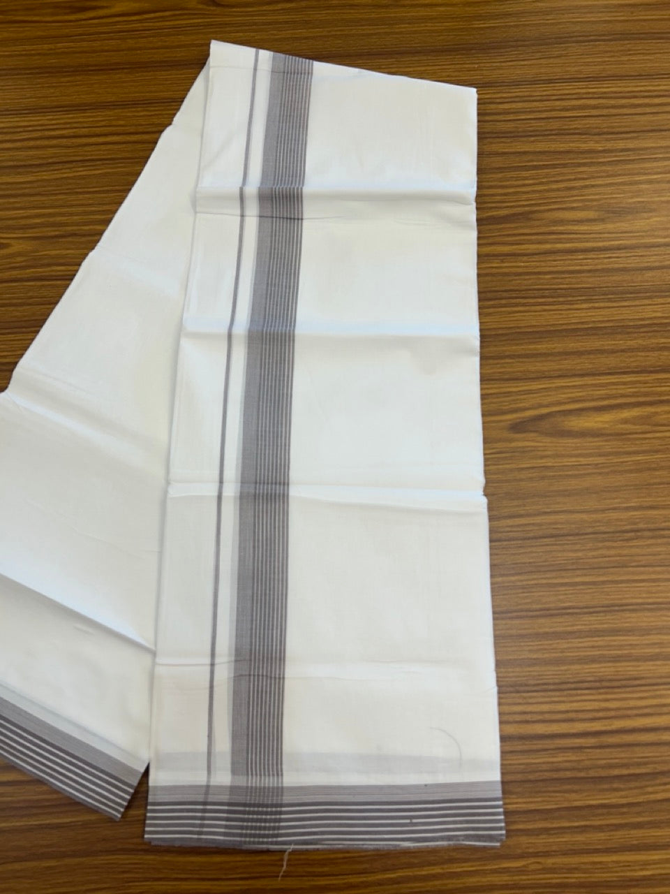 20% Discount ! Kaitharikada Balaramapuram 100% Cotton PURE WHITE Double Mundu/Dothi - 100x80 - 1.5 inch Faded Purple Shaded Striped Kara 3.90 mtr (8 muzham) - 70 KK5294 THI