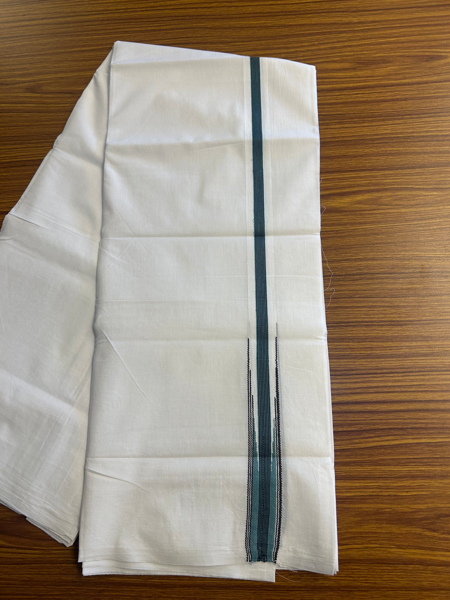 SHORT DHOTI SPECIAL! Kaitharikada.com - 20% Discount! Balaramapuram Double PURE WHITE Mundu/Dhoti - 100X100 - 1 inch Kara & 44 inches Height Puliyilakkara Light Teal Blue & Black Striped Chutty Kara - 10KK5146ASH