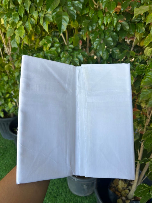 20% DISCOUNT!!! KaithariKada Balaramapuram 100% Cotton PURE WHITE DOUBLE Mundu/Dhoti - 100x100 - 0.5 inch White Plain Kara - 5KK5146ASH