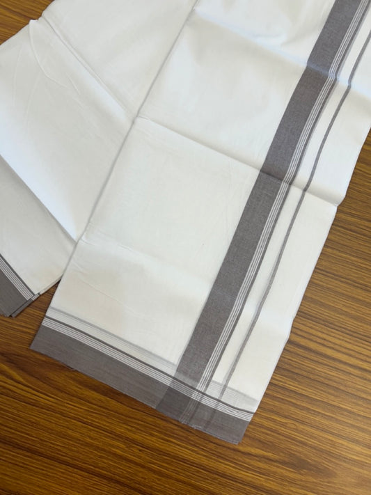 20% Discount ! Kaitharikada Balaramapuram 100% Cotton PURE WHITE Double Mundu/Dothi - 100x80 - 1.5 inch Purple Ash Shaded Striped Kara 3.90 mtr (8 muzham) - 86 KK5294 THI