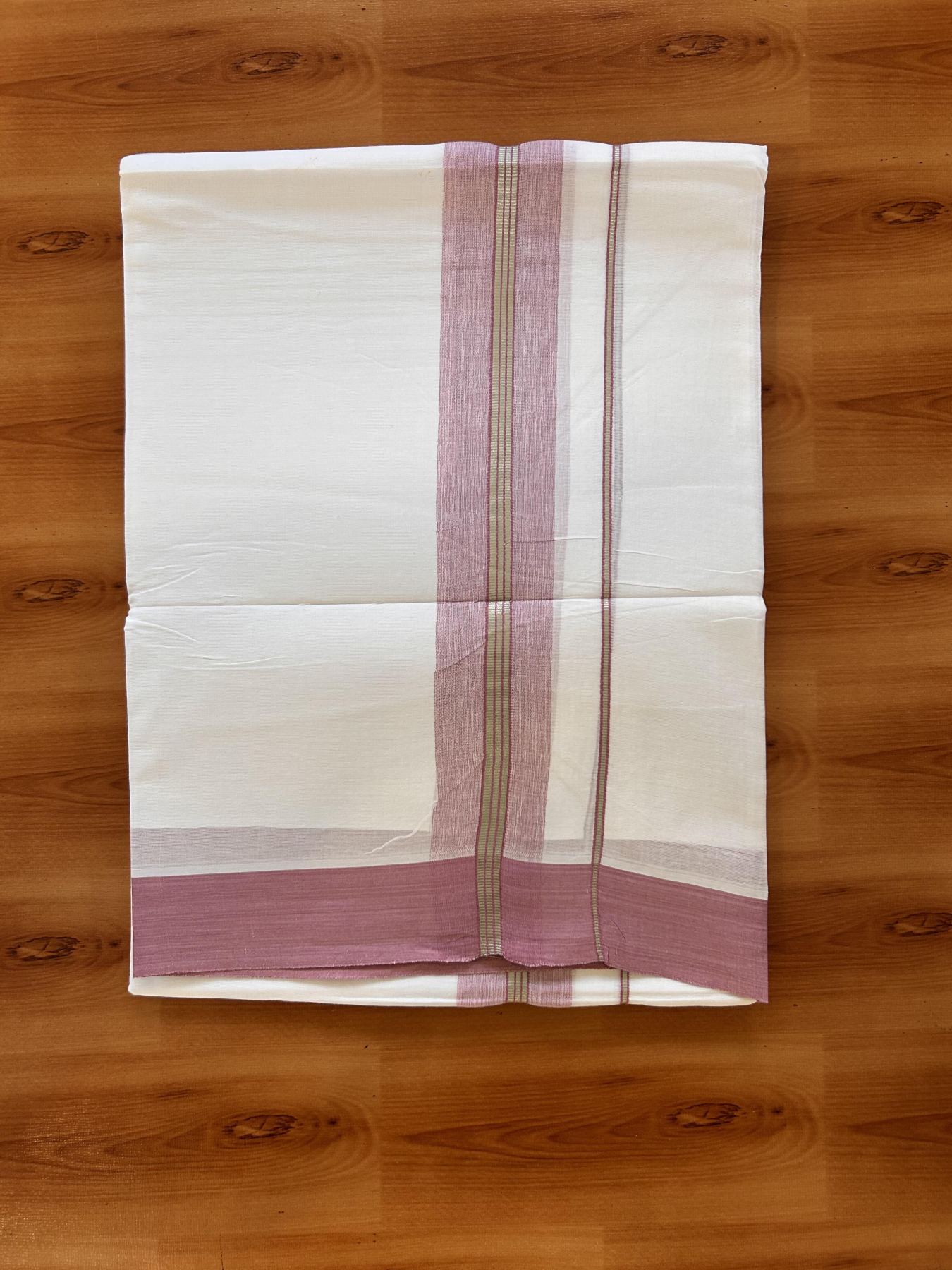 Pure White Double Mundu/Dhoti - 20% Discount ! Kaitharikada Balaramapuram 100% Cotton  - 100x80 - 1.5 inch Silver Kasav & Pestel Pink Shaded Striped Kara 3.90 m (8 muzham) - 21 KK5432 PMC