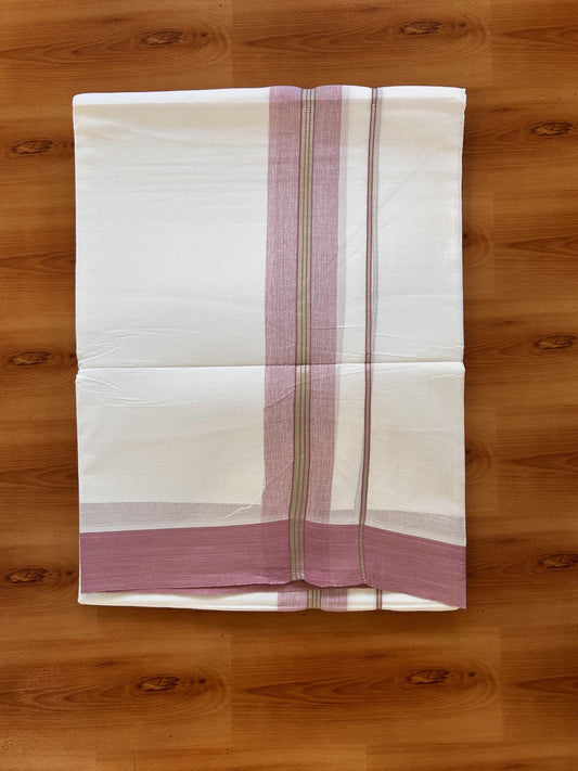 Pure White Double Mundu/Dhoti - 20% Discount ! Kaitharikada Balaramapuram 100% Cotton  - 100x80 - 1.5 inch Silver Kasav & Pestel Pink Shaded Striped Kara 3.90 m (8 muzham) - 21 KK5432 PMC