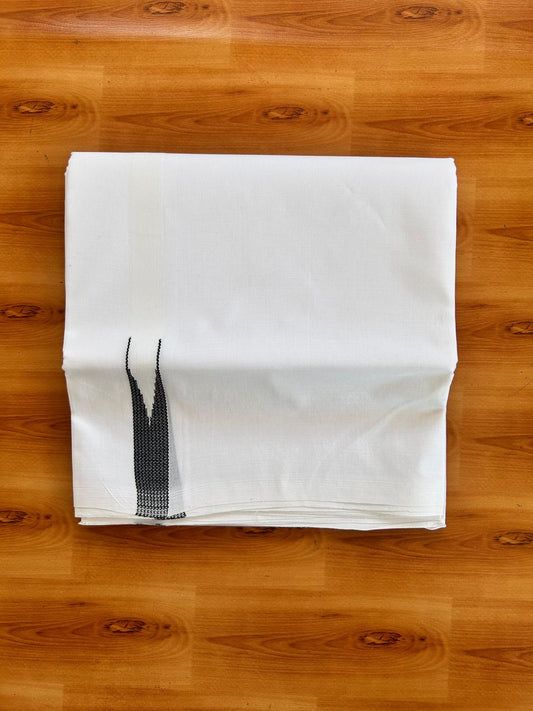 Double Pure White 25% Discount ! KaithariKada Handloom Millpaav - Kerala Handloom - 100% Pure Cotton - 80x90 - 0.75 inch Puliyilakkara Black Chutty Kara 3.90 mtr (8.36 Muzham) - 42 KK5496 YAR