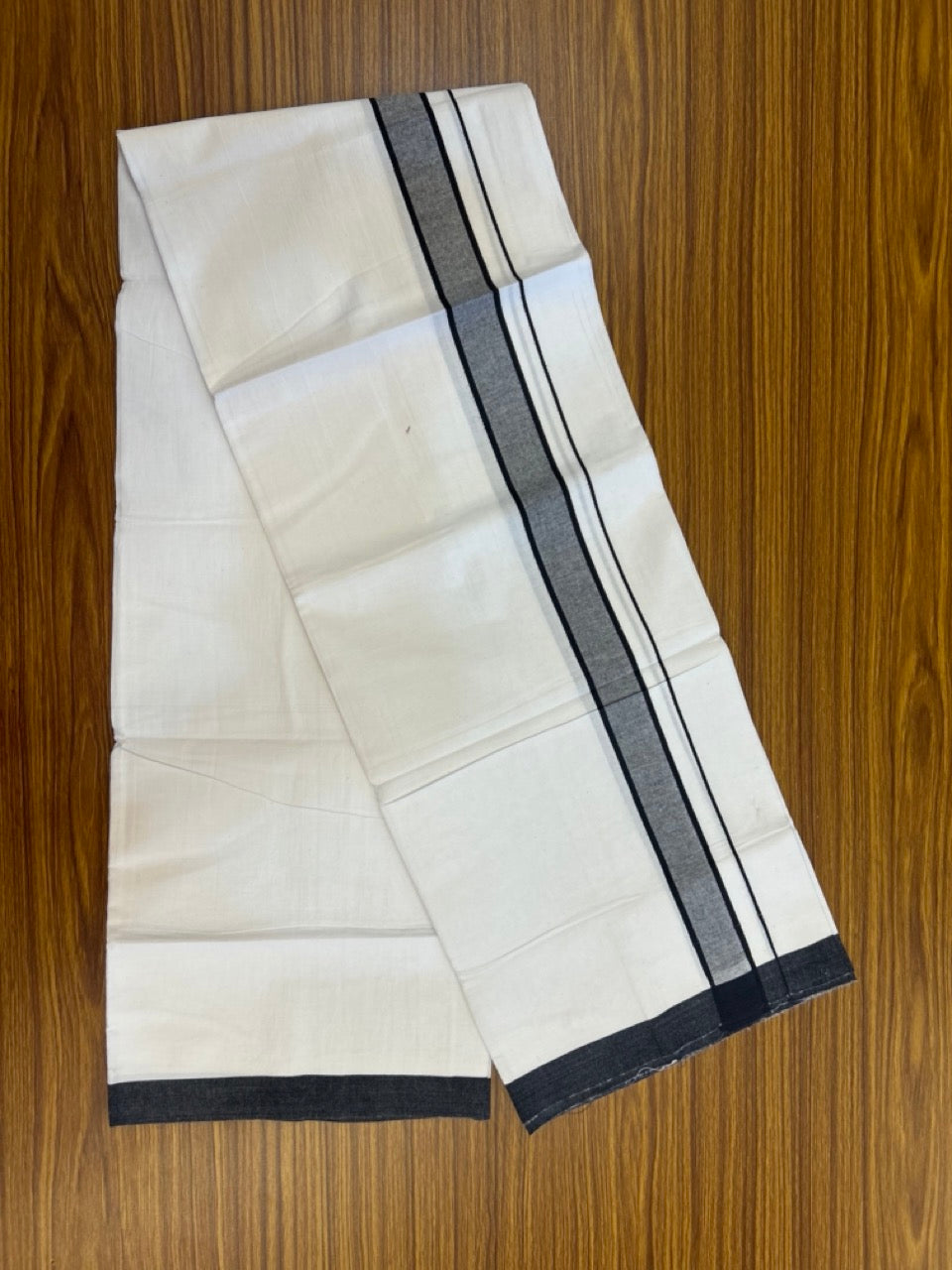 19% Discount!! KaithariKada Balaramapuram 100% Cotton Single Pure White Mundu/Dhoti - 100X80 - 1.5 inch Black Shaded kara 2 mtr (4 muzham) - 4 KK5294 THI