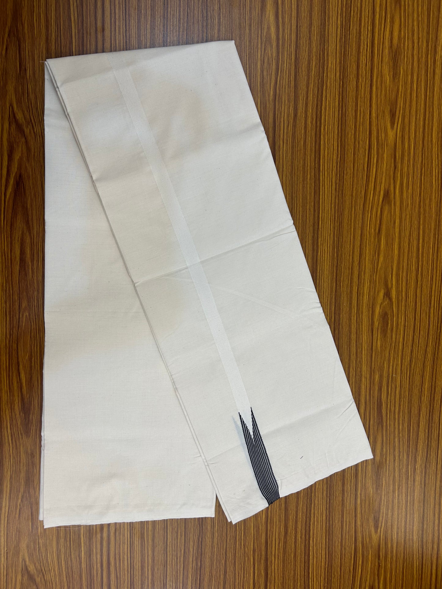 20% Discount!! KaithariKada Balaramapuram 100% Cotton Single Off White - (Unbleached) Mundu/Dhoti - Twisted 100s Thread - 0.75 inch Puliyilakkara Black Striped Chutty Kara(2 meter / 4 muzham) - 12 KK5374 ASH