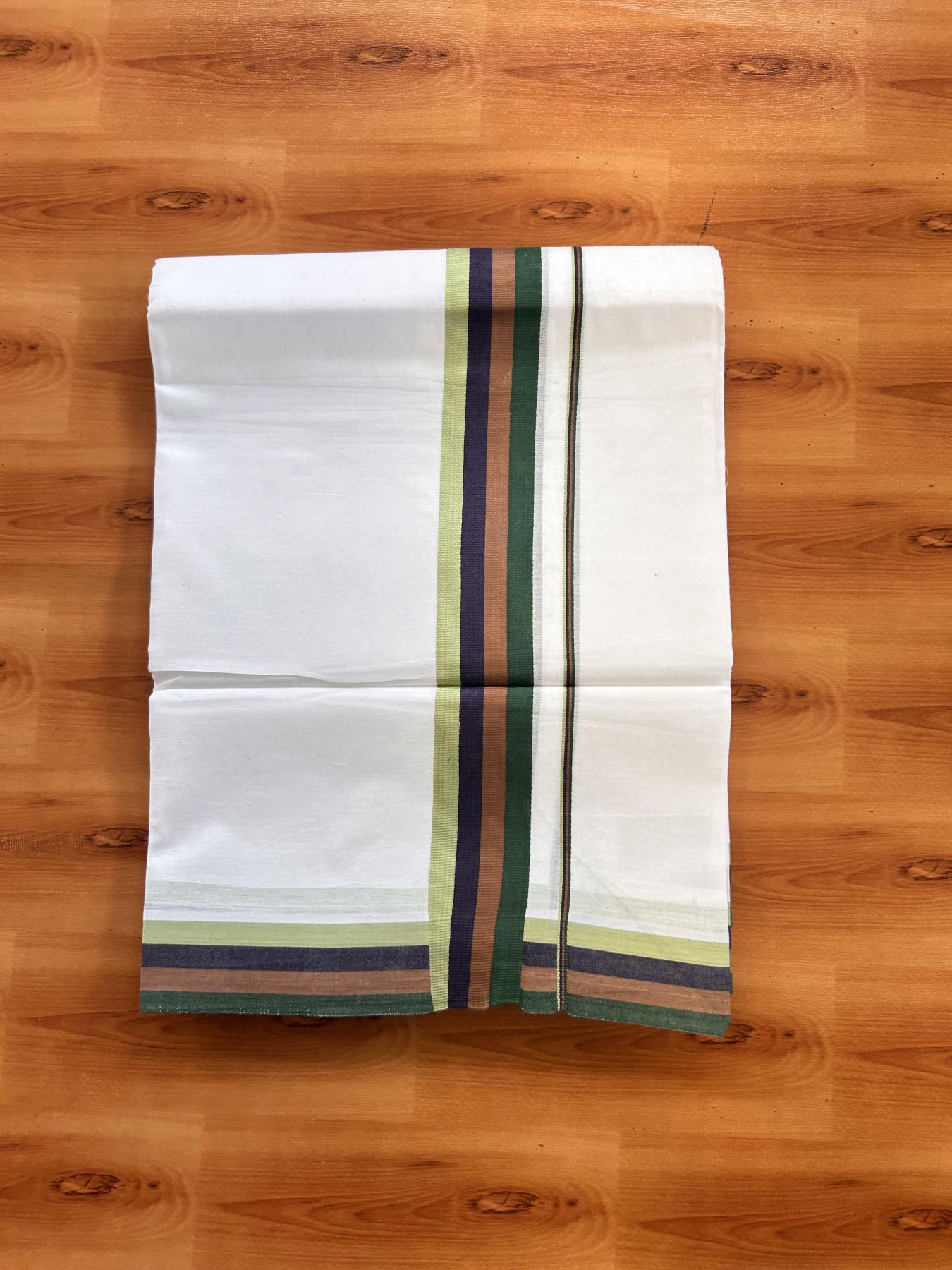 Double Pure White Mundu/Dhoti- 20% DISCOUNT ! KaithariKada Balaramapuram 100% Cotton - 100X80 - 1.5 inch Multi Colour kara 3.90 mtr ( 8 muzham) - 27 KK5432 PMC