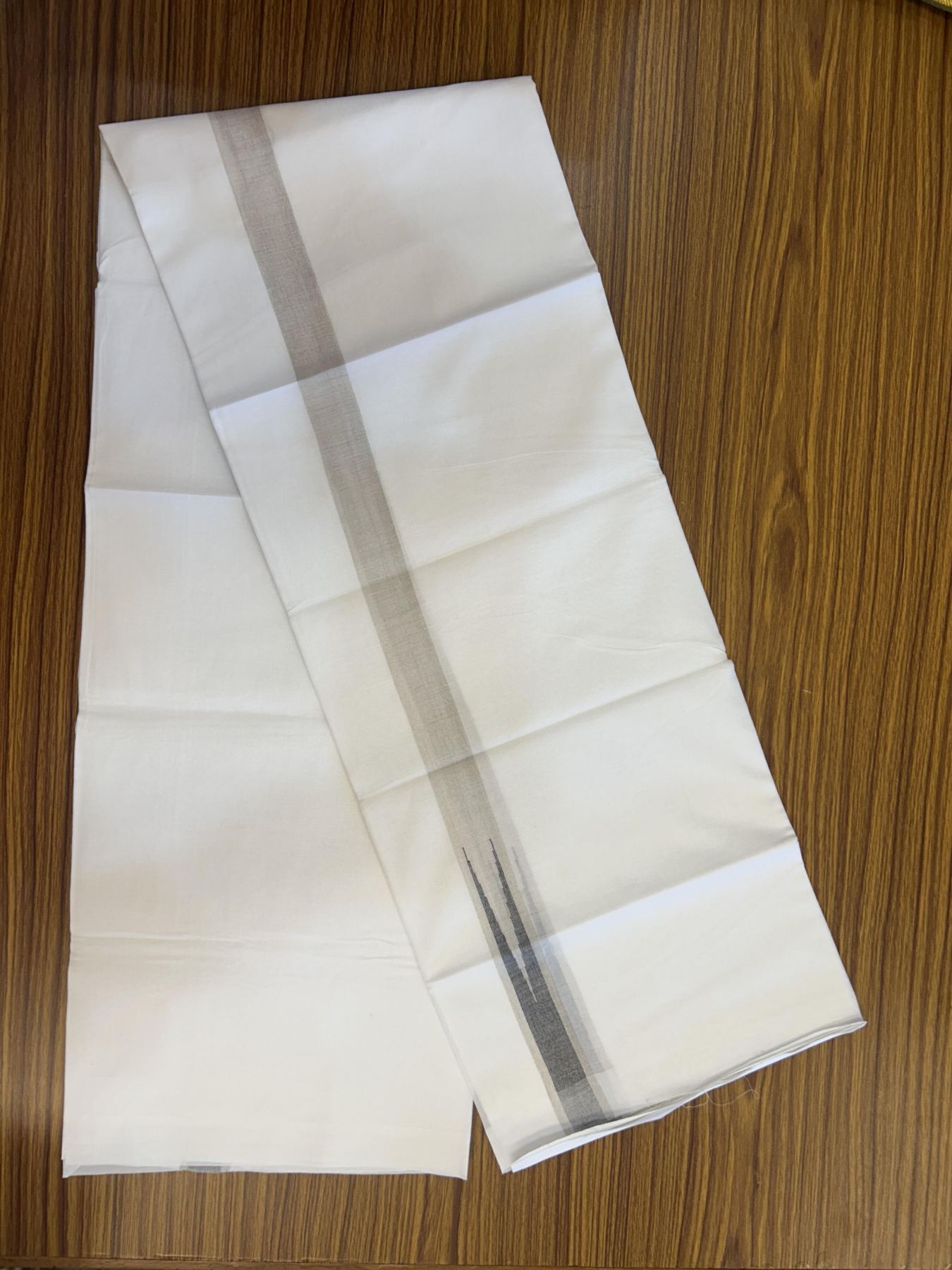 20% Discount ! Kaitharikada Balaramapuram 100% Cotton Pure White Double Mundu/Dothi - 100x80 - 1 inch Puliyilakkara Silver Kasav & Brown Chutty Kara 3.90 mtr (8 muzham) - 62 KK5356 VAS